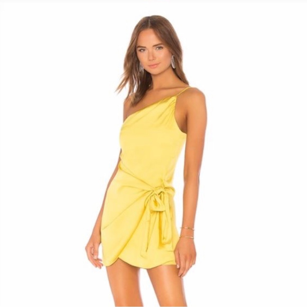 Lovers & Friends XXS yellow satin one shoulder dress